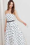 WHITE BLACK POLKA DOT BUBBLE HEM MIDI DRESS