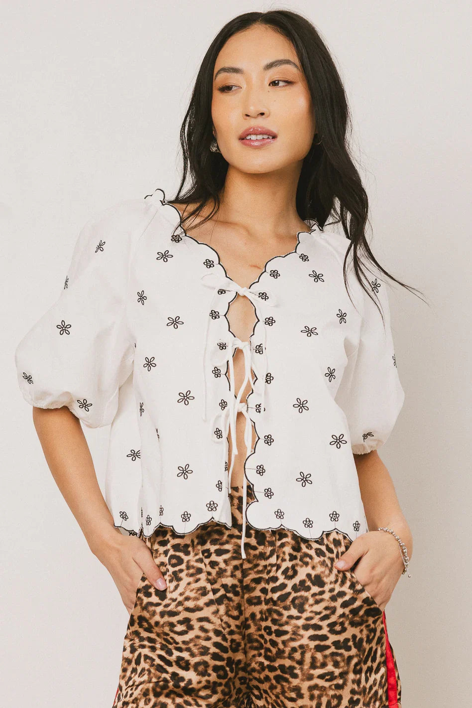 Kara Embroidered Blouse in Off White FINAL SALE