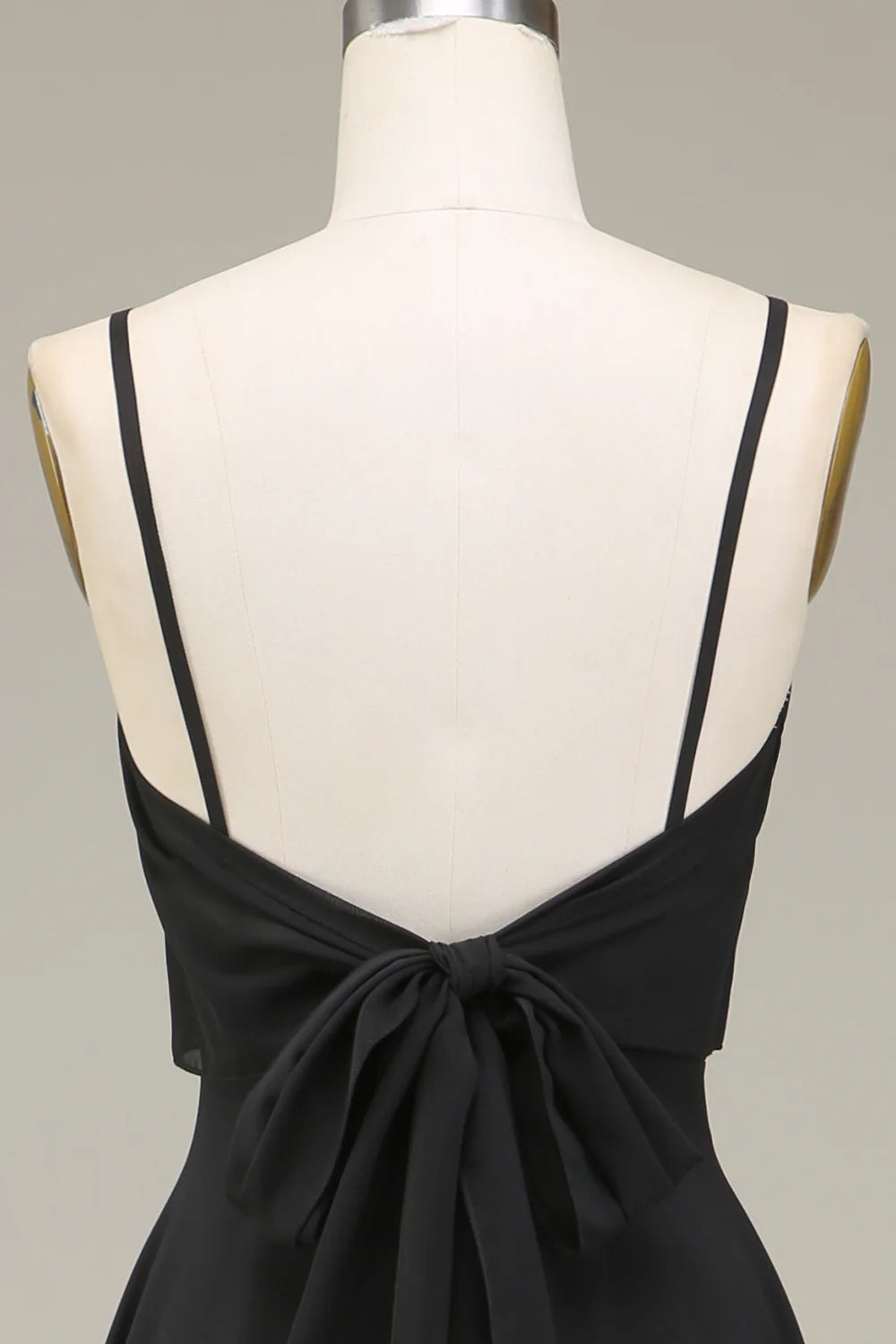 Black A Line Spaghetti Straps Chiffon Long Bridesmaid Dress