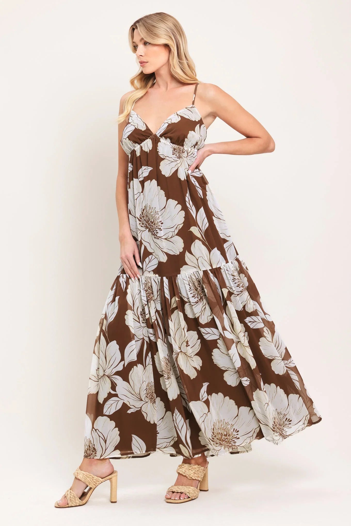 DESERT BLOOM BROWN FLORAL MAXI DRESS