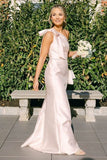 One Shoulder Stretch Matte Satin Sheath Long Bridesmaid Dresses