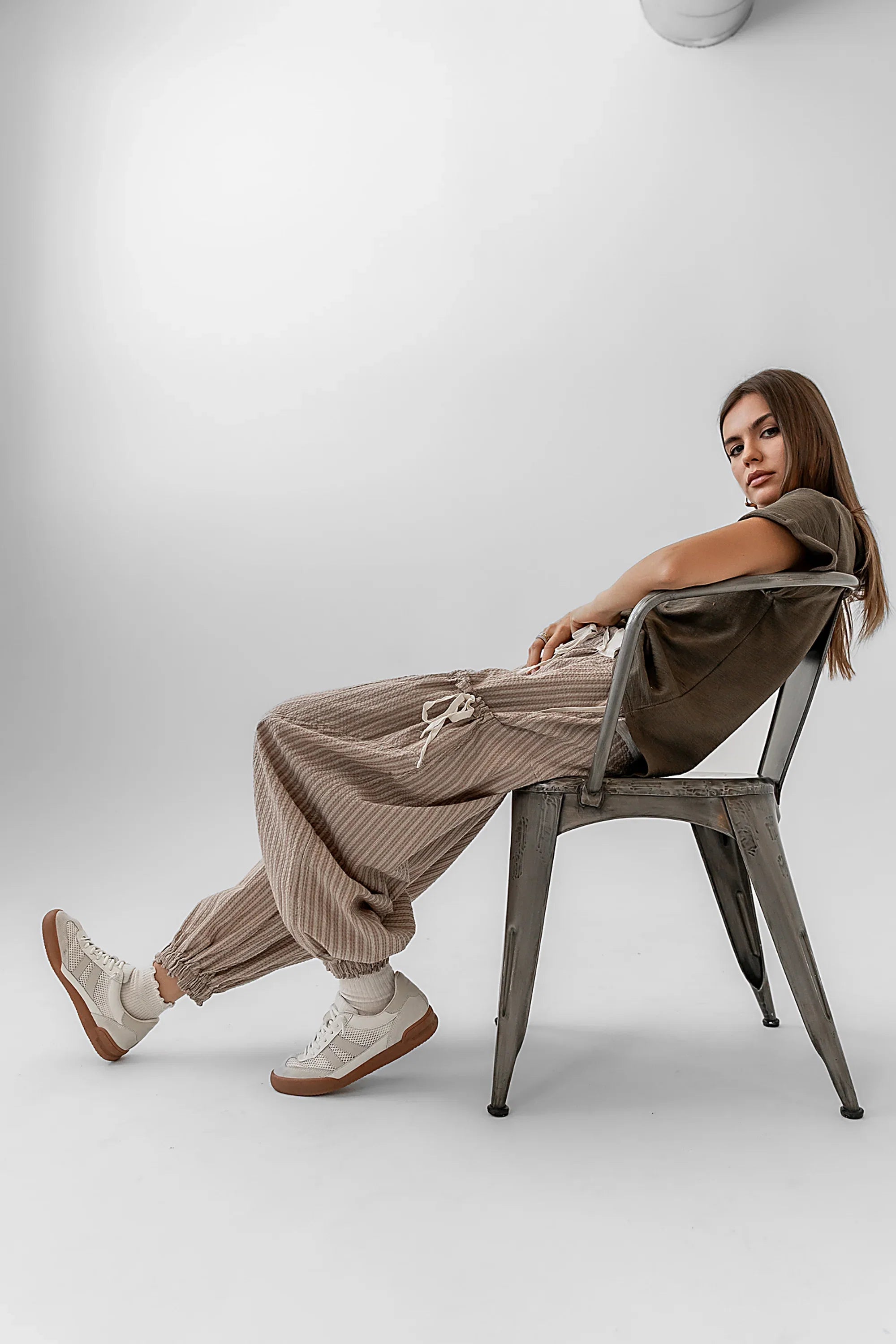 Emory Striped Baggy Pants in Mocha FINAL SALE