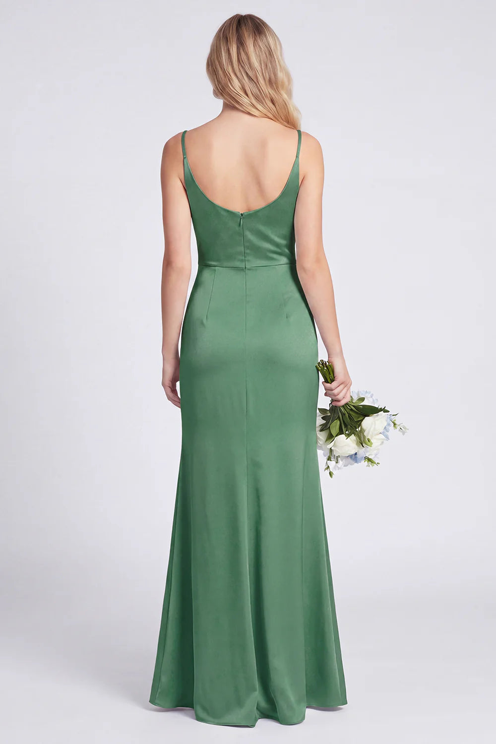 Satin Mermaid Eucalyptus Bridesmaid Dress with Slit