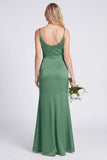 Satin Mermaid Eucalyptus Bridesmaid Dress with Slit