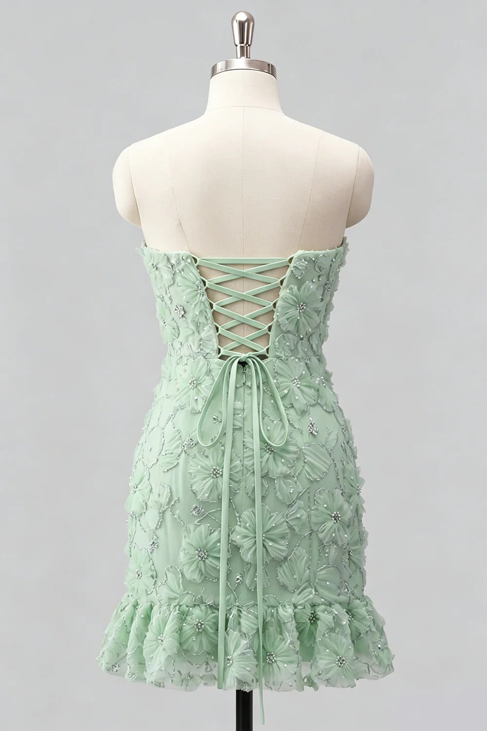 Light Blue Strapless Bodycon Beaded Short Homecoming Dress with 3D Flowers