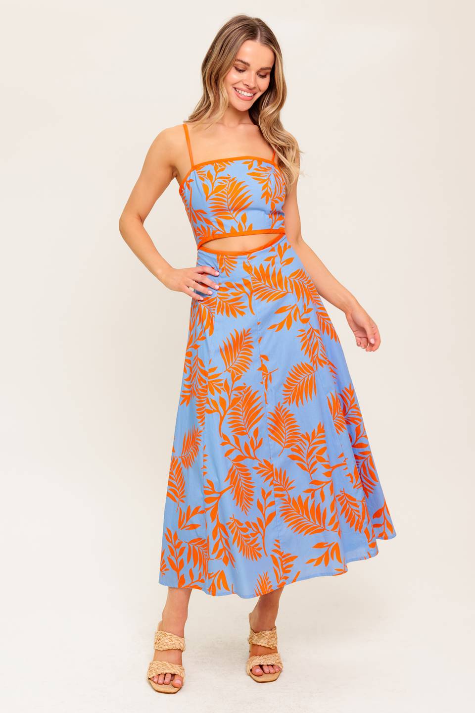 APRICOT SUNSET CUT OUT MIDI DRESS