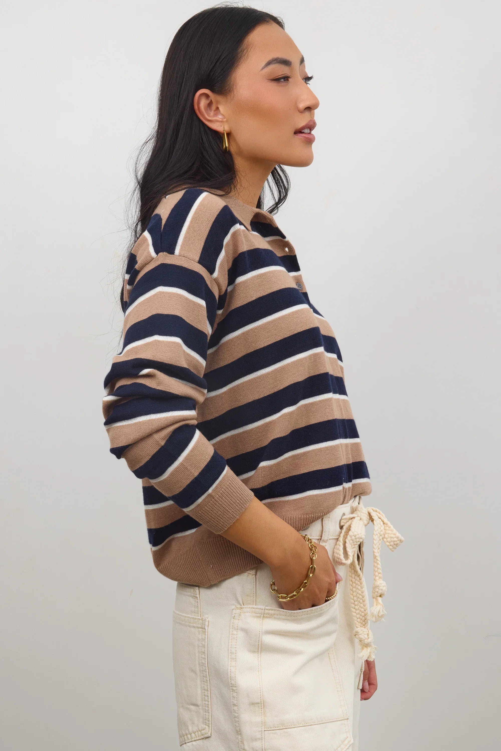 Morgan Striped Sweater in Taupe FINAL SALE