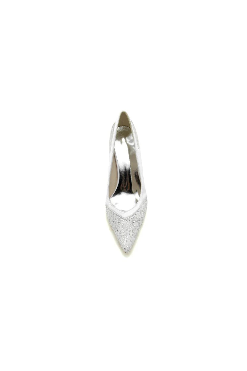 Champagne High Heels with Silver Bead and Lace Trim