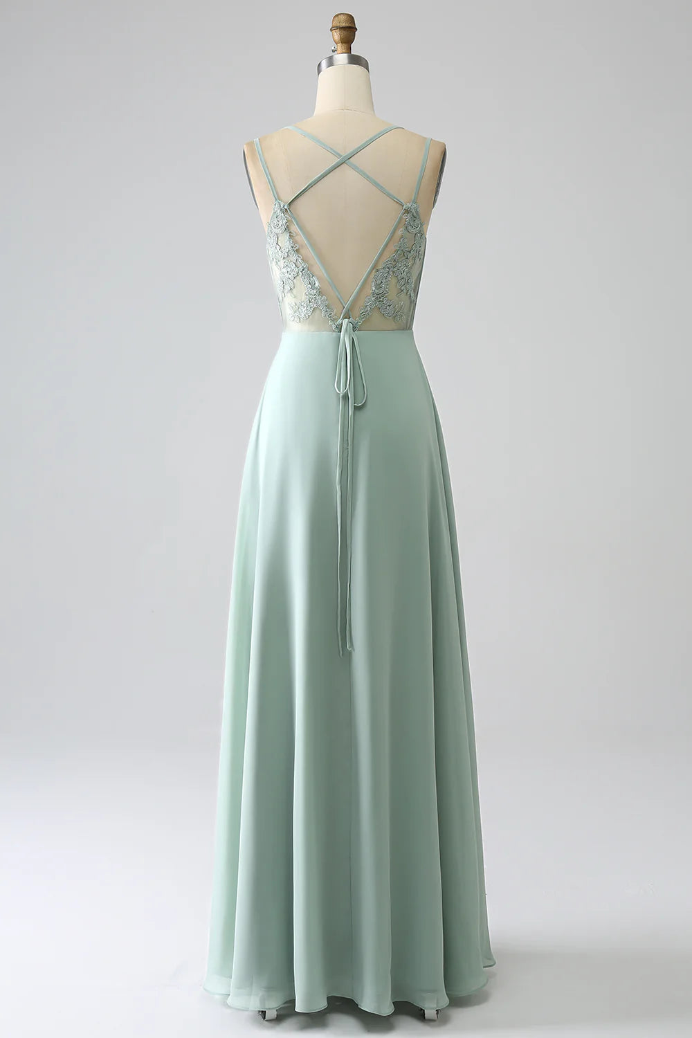 Matcha A Line Spaghetti Straps Pleated Chiffon Floor Length Bridesmaid Dress