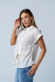 Darian Striped Button Up in Cream