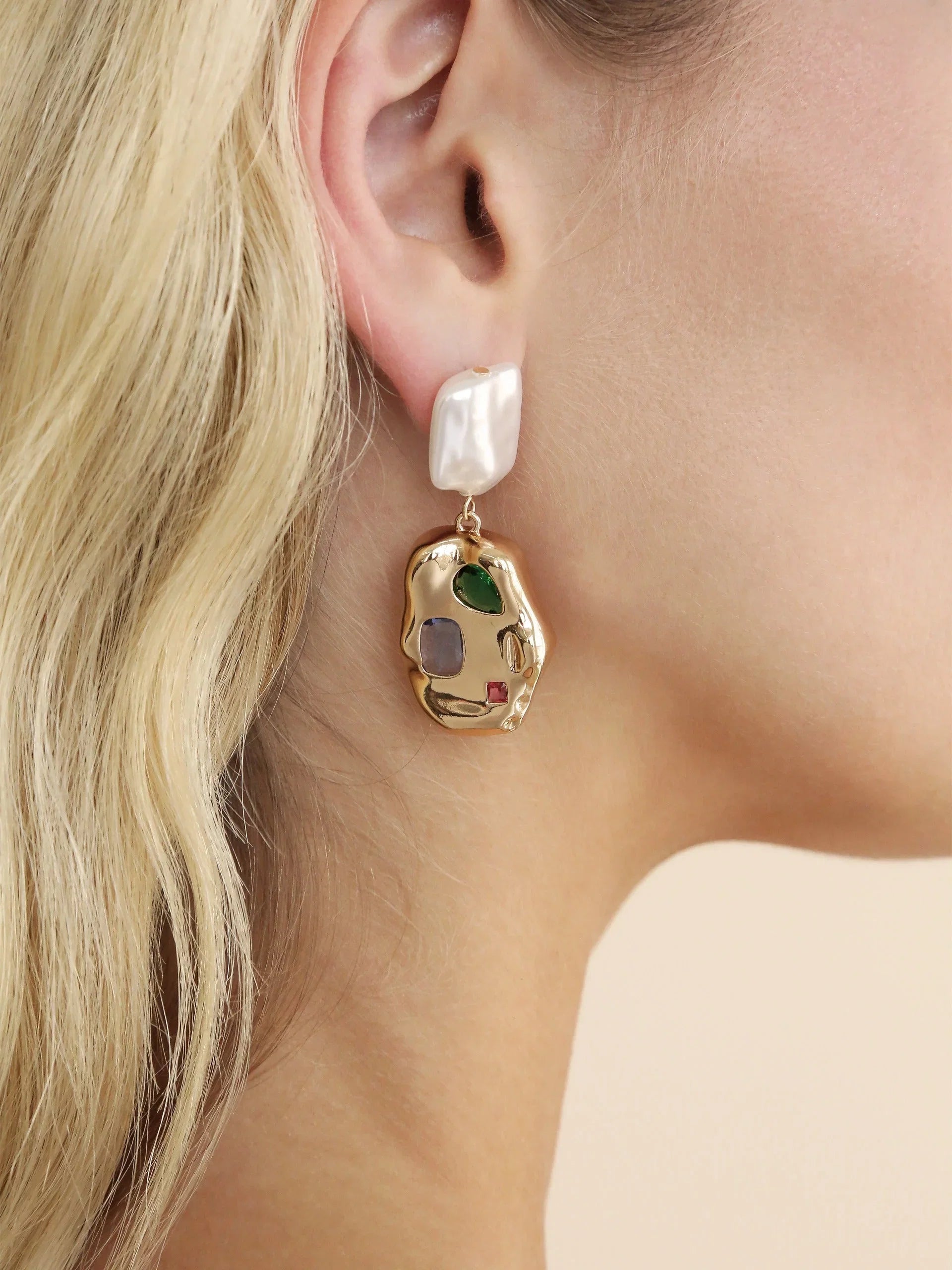 Rainbow Crystal Nugget Pearl Earrings