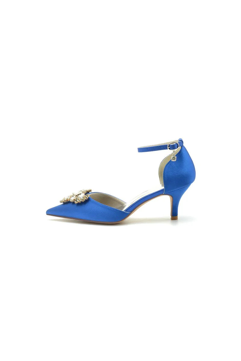Rhinestone Pointed Toe Kitten Heels With Rhinestone