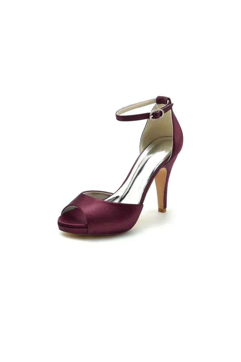 Silver Silk Heels with Metal Accent