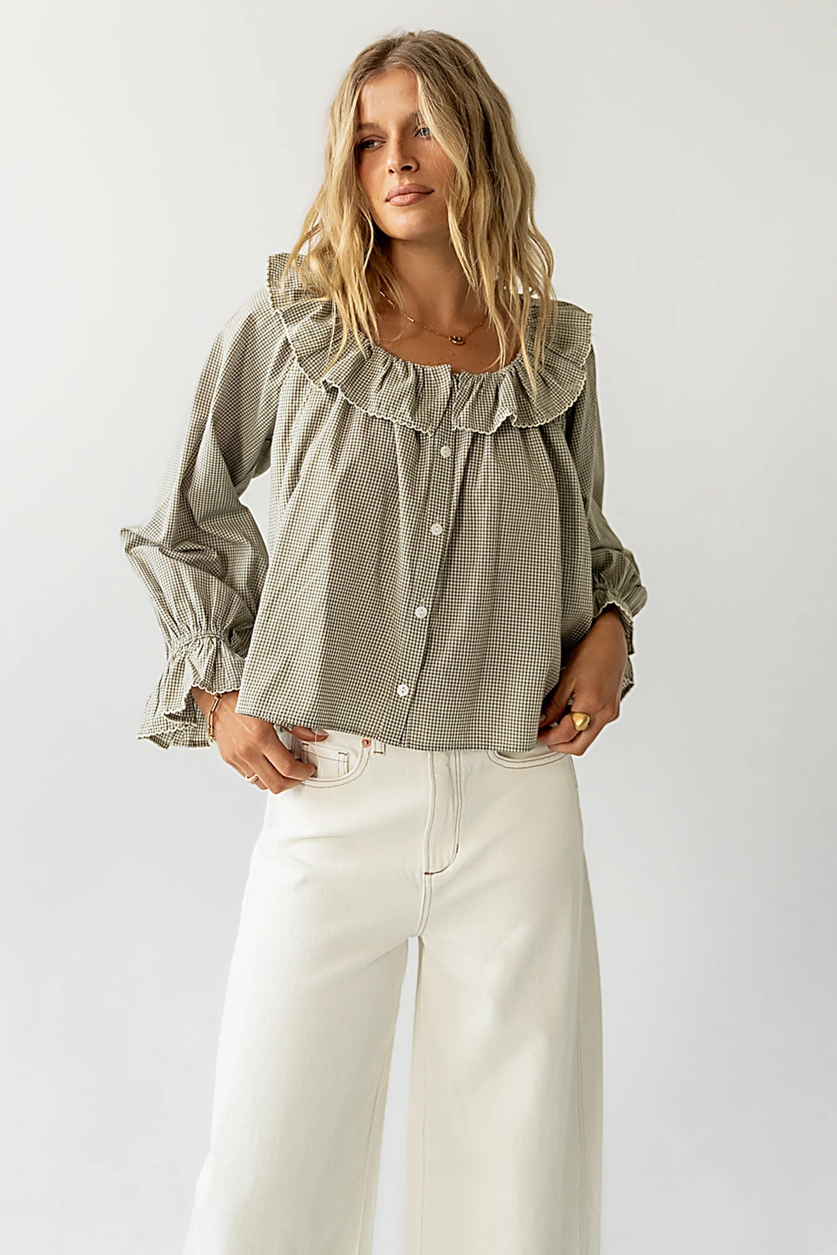 Ayla Gingham Blouse in Green