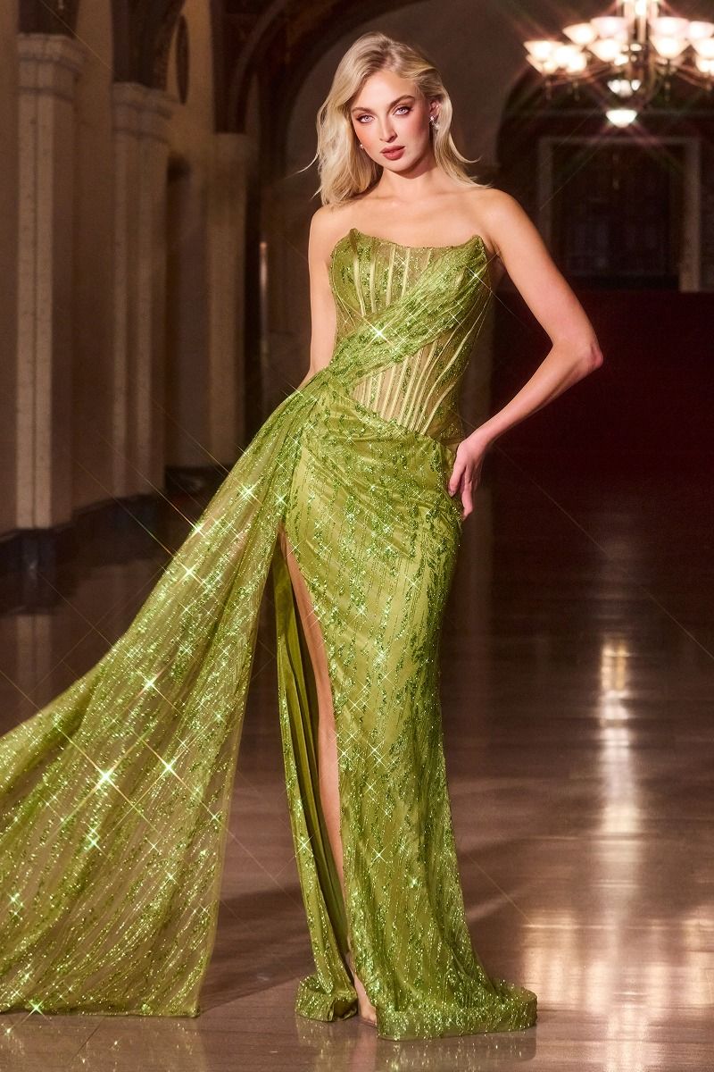 Stevie Gown Strapless Fitted Glitter Embellished Gown