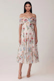 Black Off the Shoulder Floral Embroidered Midi Wedding Guest Dress