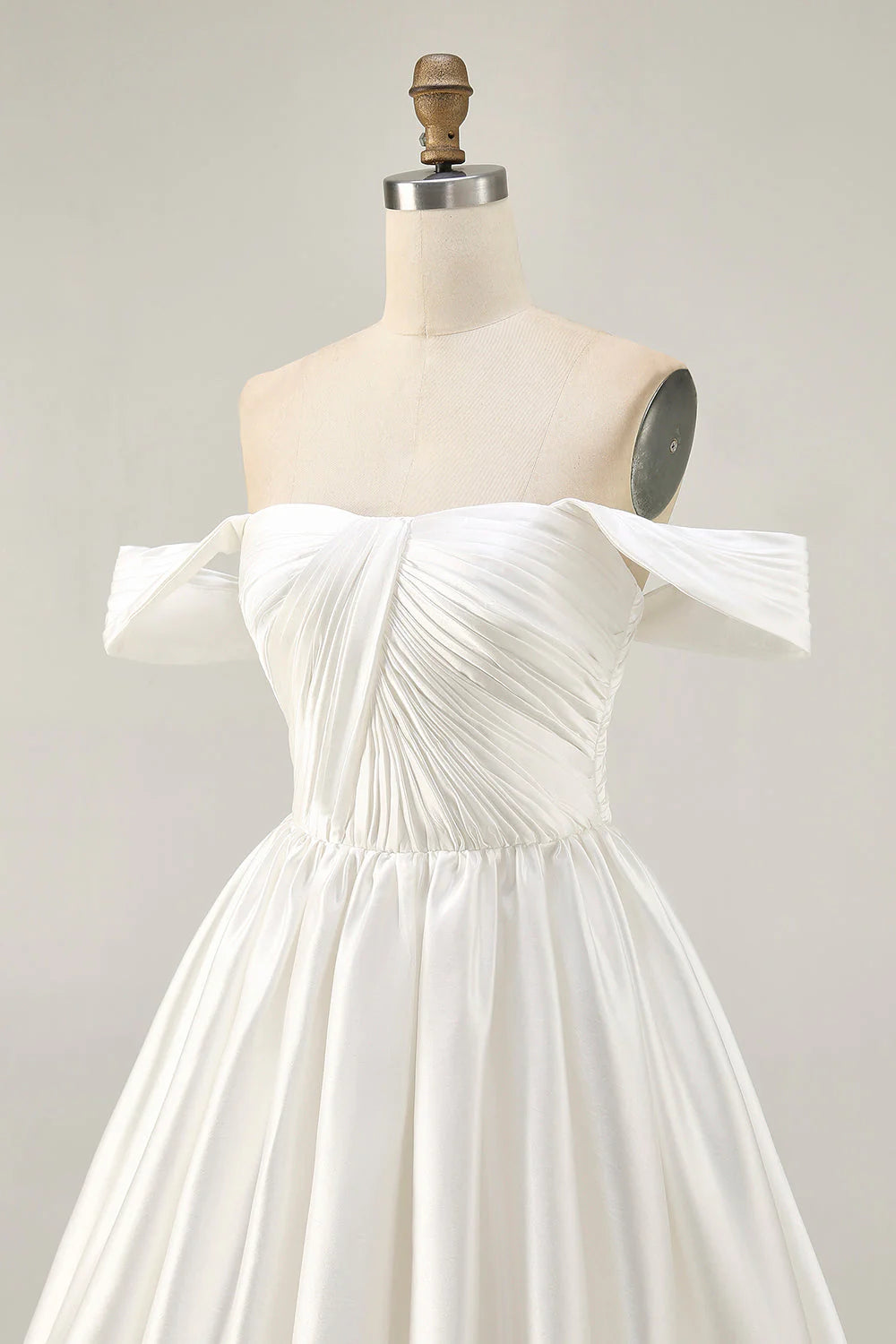 White Satin A Line Off The Shoulder Ruched Short Homecoming Dress