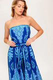 TRINA STRAPLESS JUMPSUIT NAVY BLUE MULTI