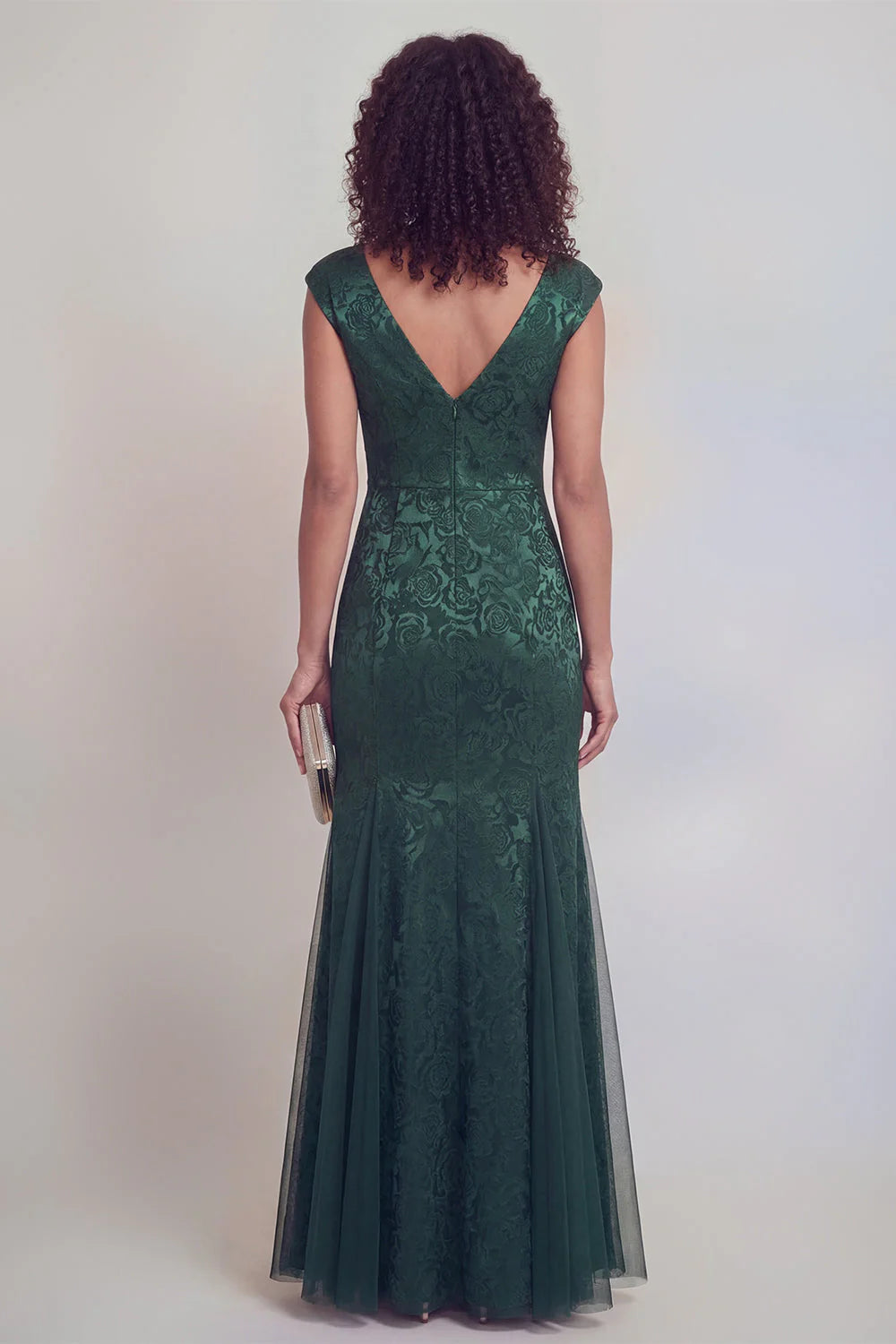 Sage Green Jacquard Mermaid V Neck Maxi Mother of the Bride Dress with Slit