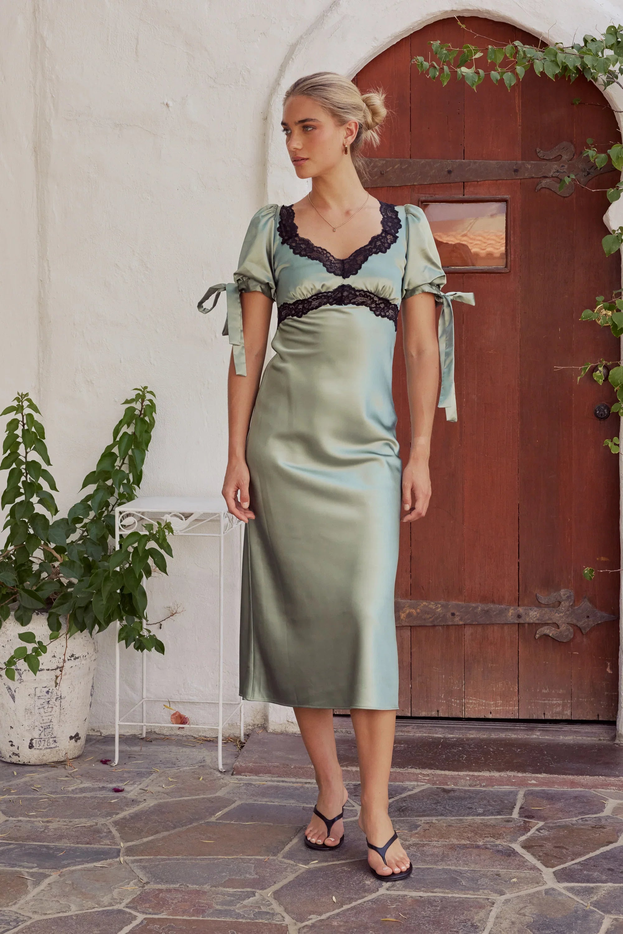 Amanda Lace Trim Maxi Dress in Sage