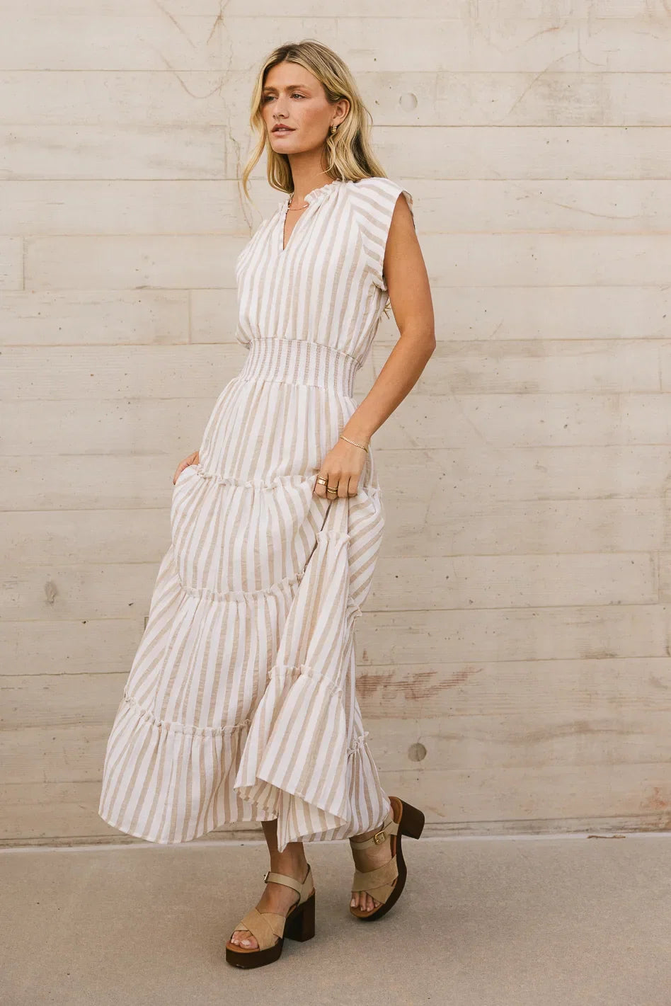 Claire Striped Maxi Dress in Taupe FINAL SALE