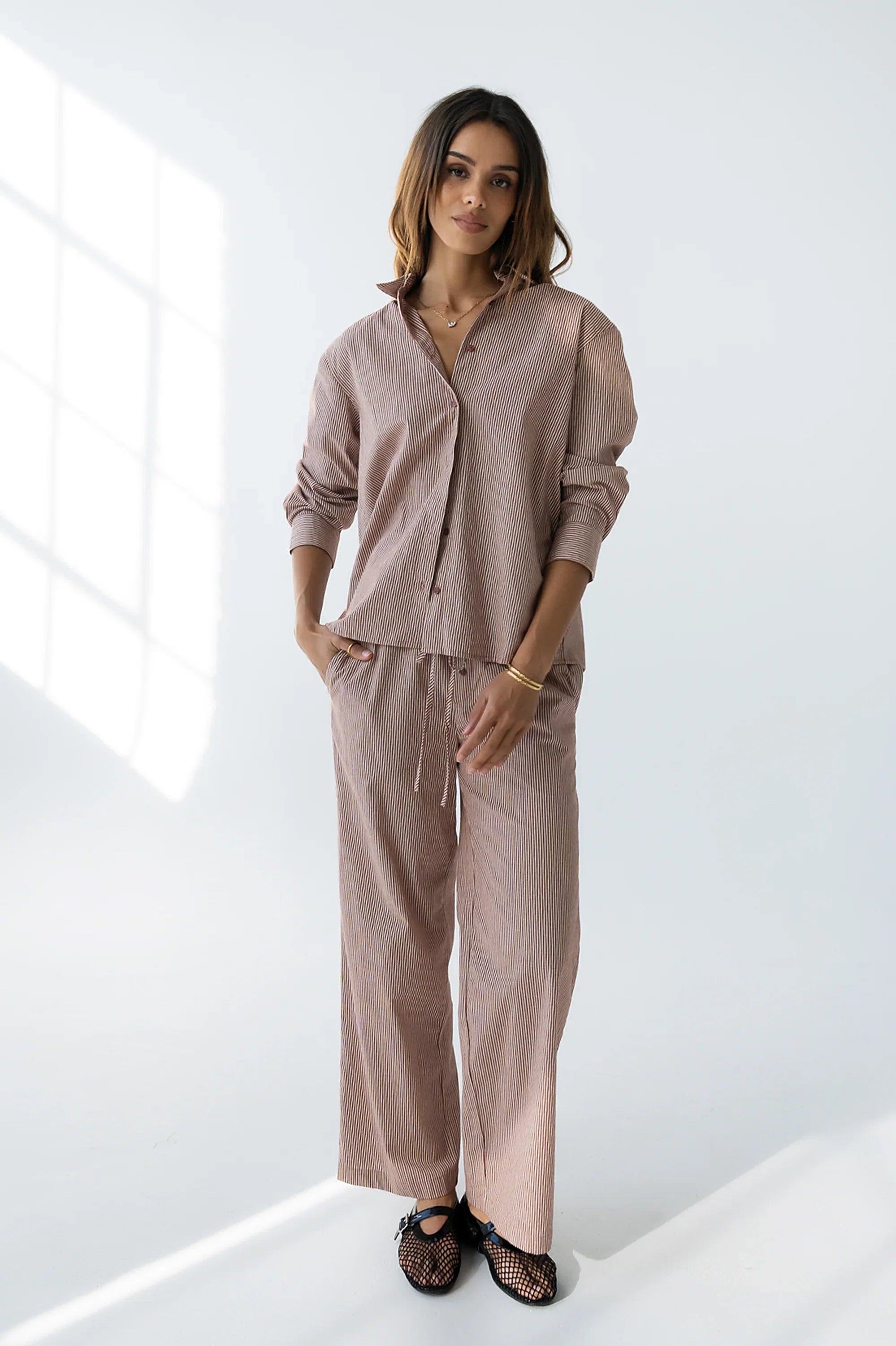 Hailey Striped Baggy Pants in Mauve