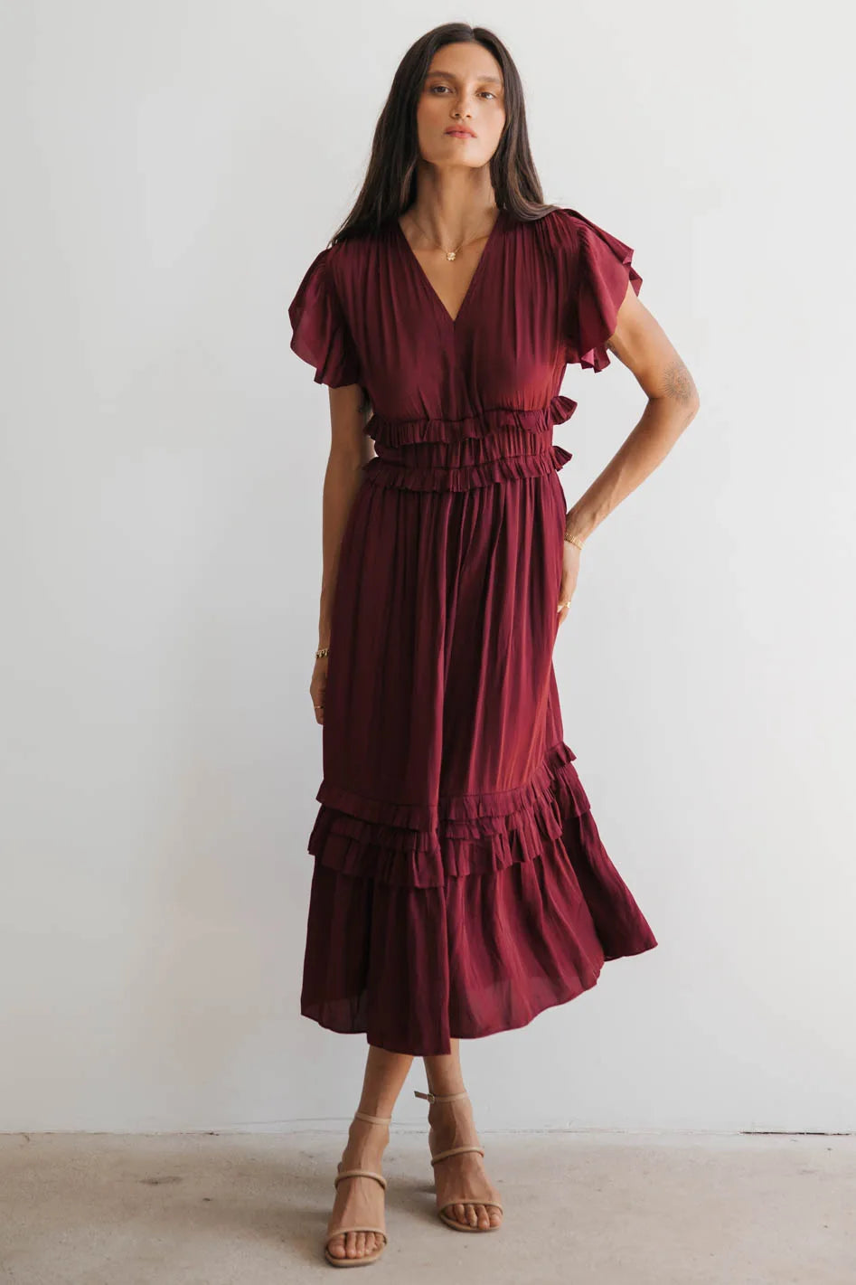 Willa Ruffle Dress in Burgundy FINAL SALE