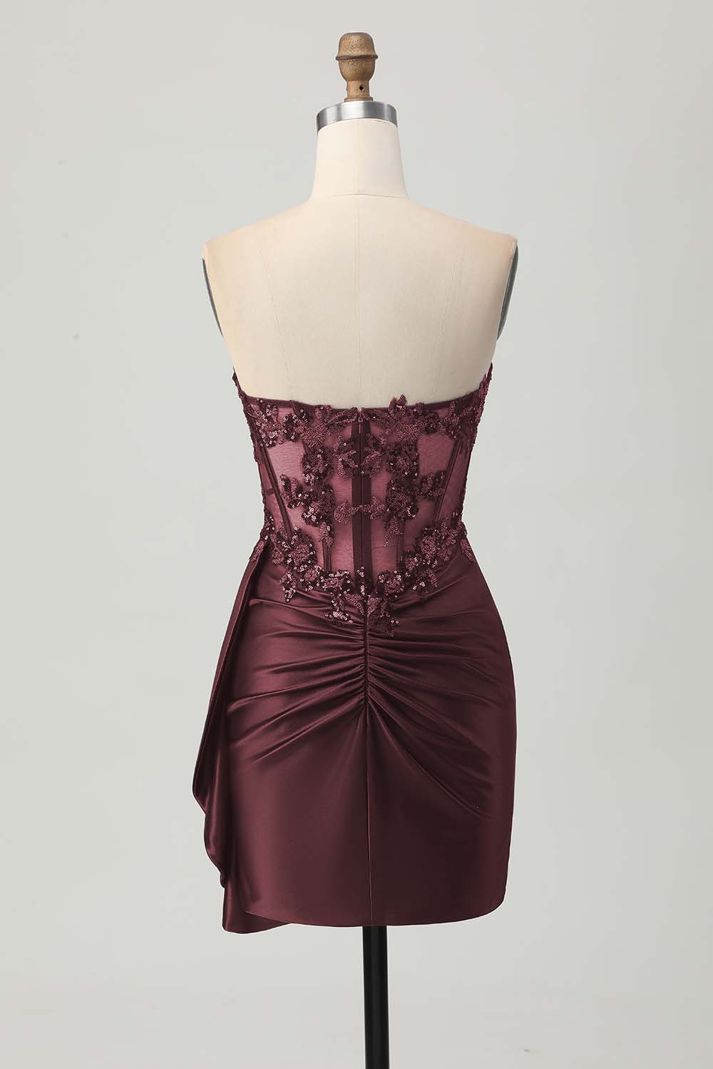 Dark Green Strapless Appliqued Tight Short Homecoming Dress with Side Cape