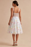 Floral White Corset Beaded A Line Graduation Dress