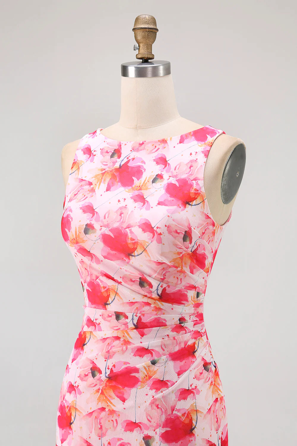 Simple Pink Flower Sheath Boat Neck Wedding Guest Dress