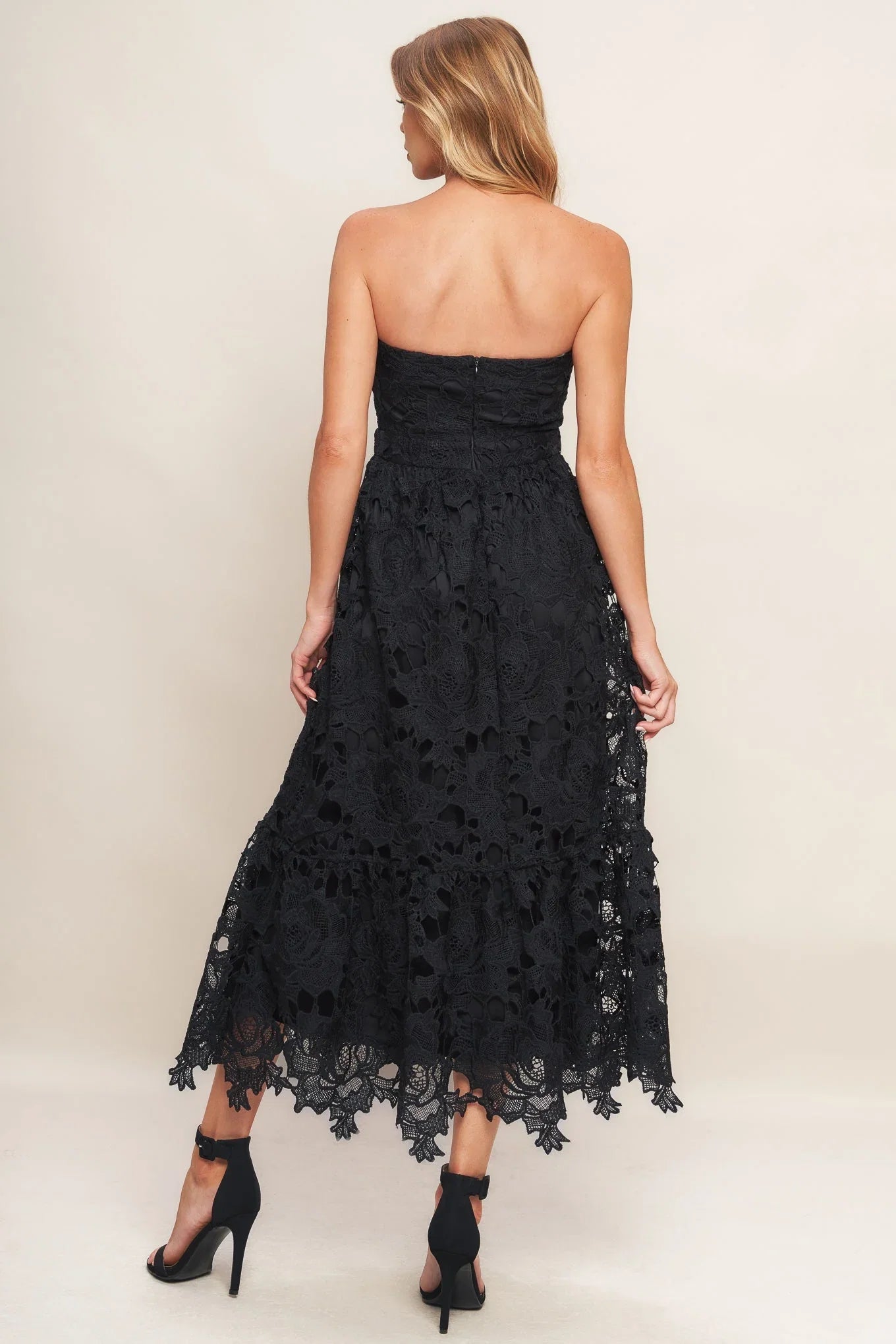CAREFREE NIGHTS LACE MIDI DRESS BLACK FINAL SALE