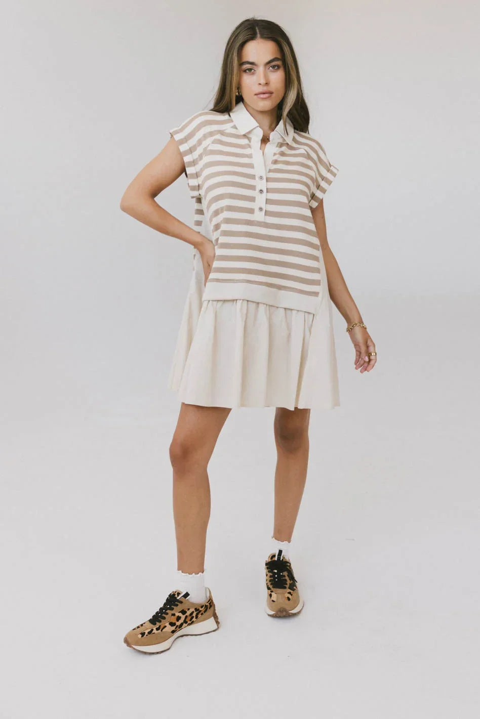 Evan Collared Mini Dress in Taupe FINAL SALE