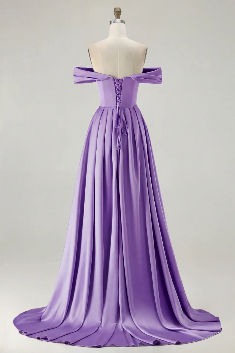 Off the Shoulder A Line Blue Satin Long Bridesmaid Dress with Slit