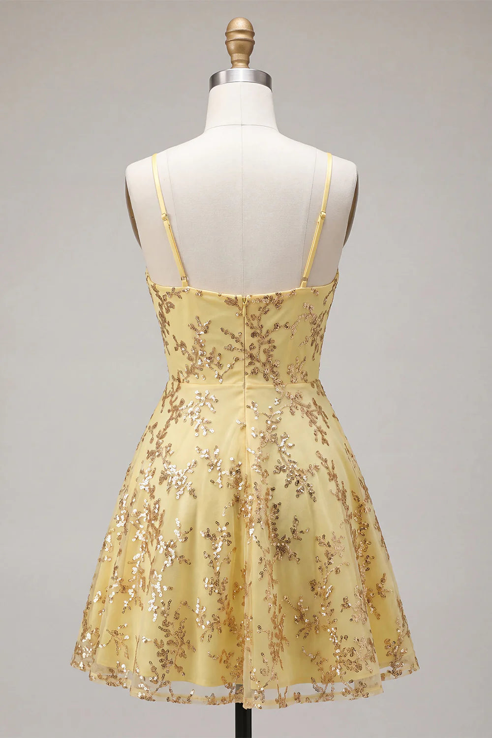 Yellow A Line Sequin Short Homecoming Dress