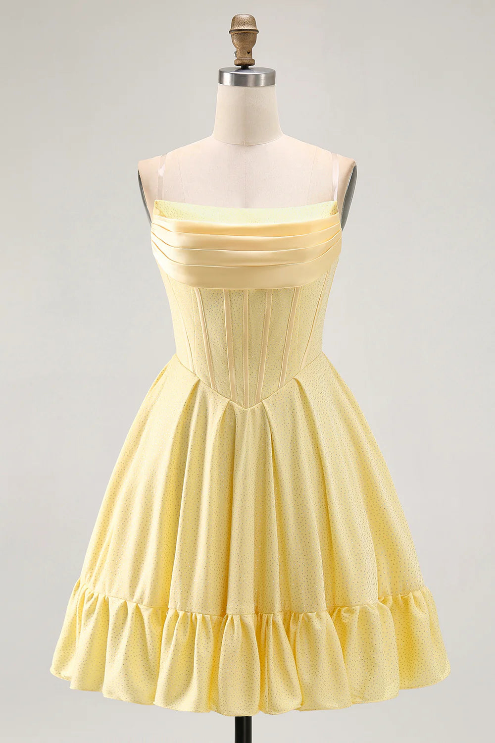 A Line Sunshine Yellow Strapless Corset Mini Homecoming Dress with Ruffles