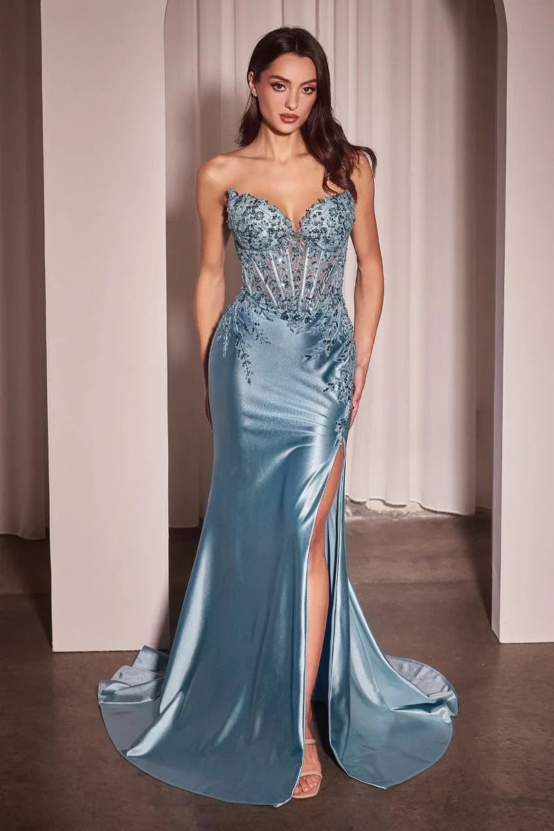 ALEXIS GOWN SATIN LACE STRAPLESS FITTED GOWN
