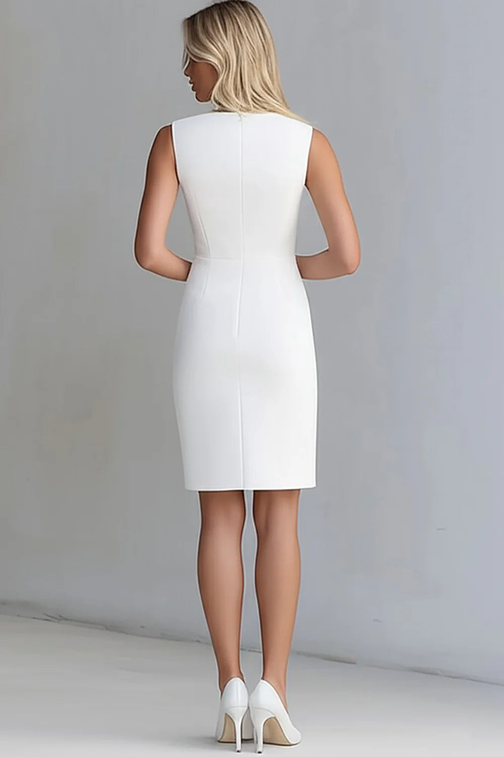 Ivory V Neck Bodycon Short Work Dress