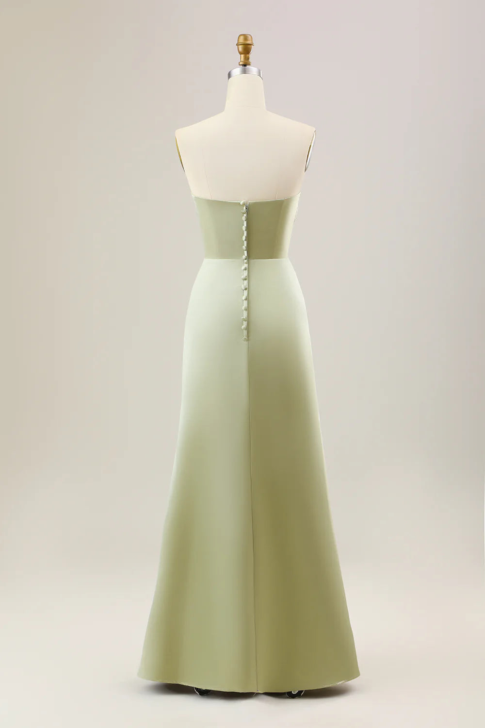 Dusty Sage Mermaid Strapless Floor Length Satin Bridesmaid Dress