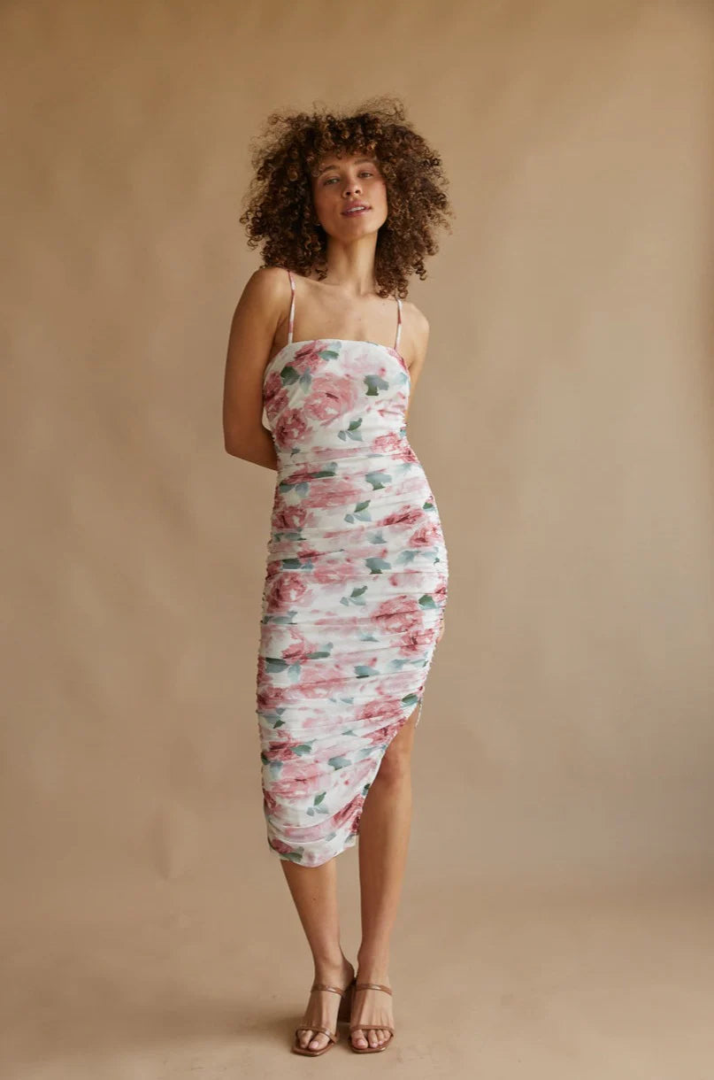 Lorelle Floral Mesh Bodycon Midi Dress