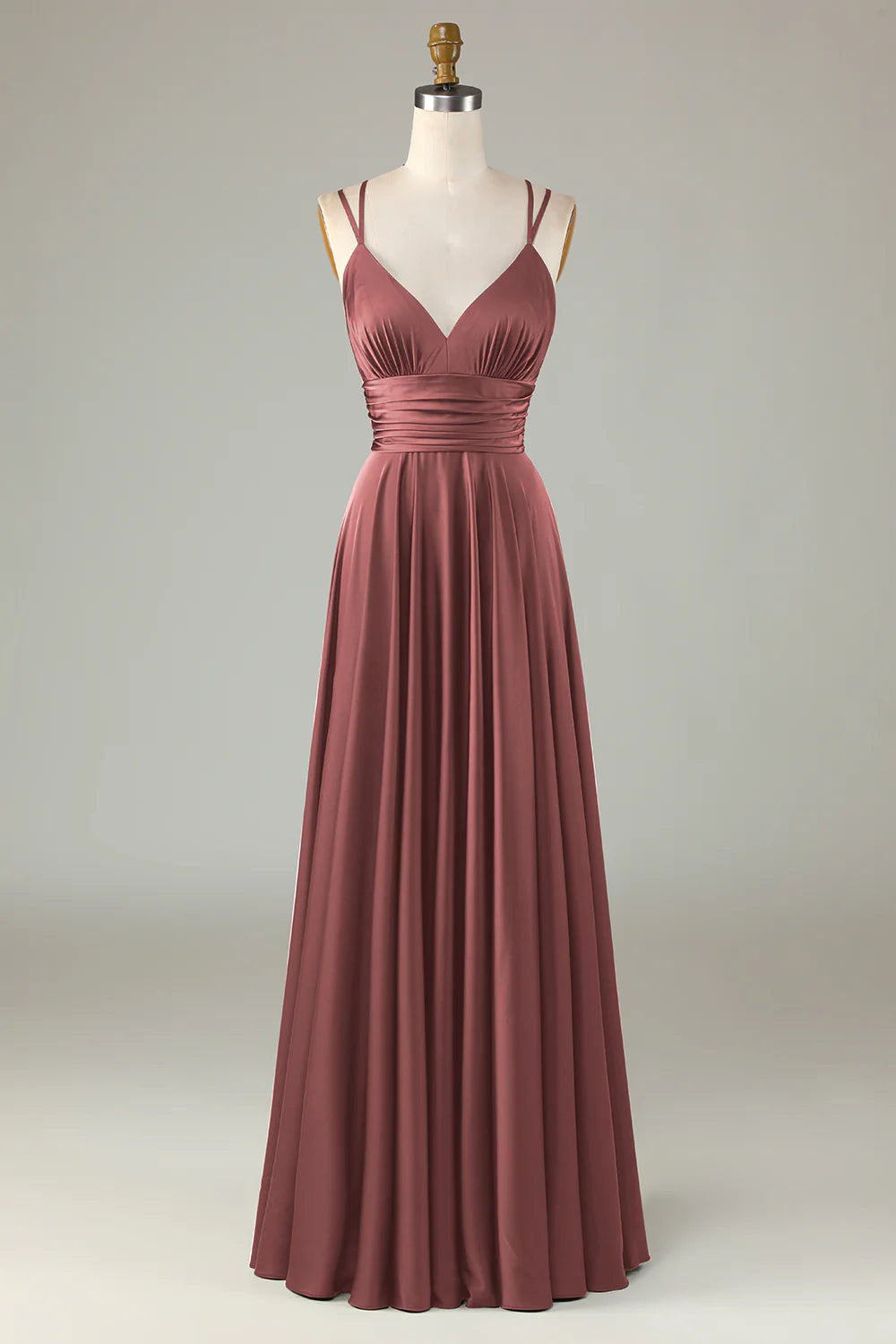 Eucalyptus A Line Spaghetti Straps Floor Length Satin Bridesmaid Dress