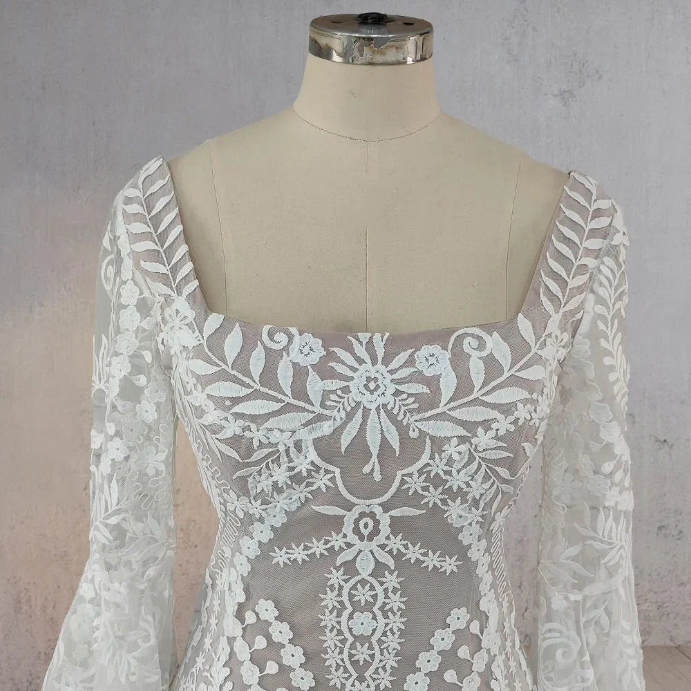 White Mermaid Enchantment Flower Prints Wedding Dress