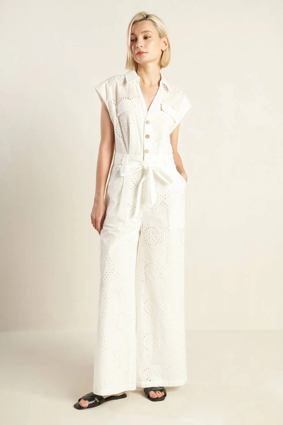 KNOW BETTER WHITE EYELET JUMPSUIT