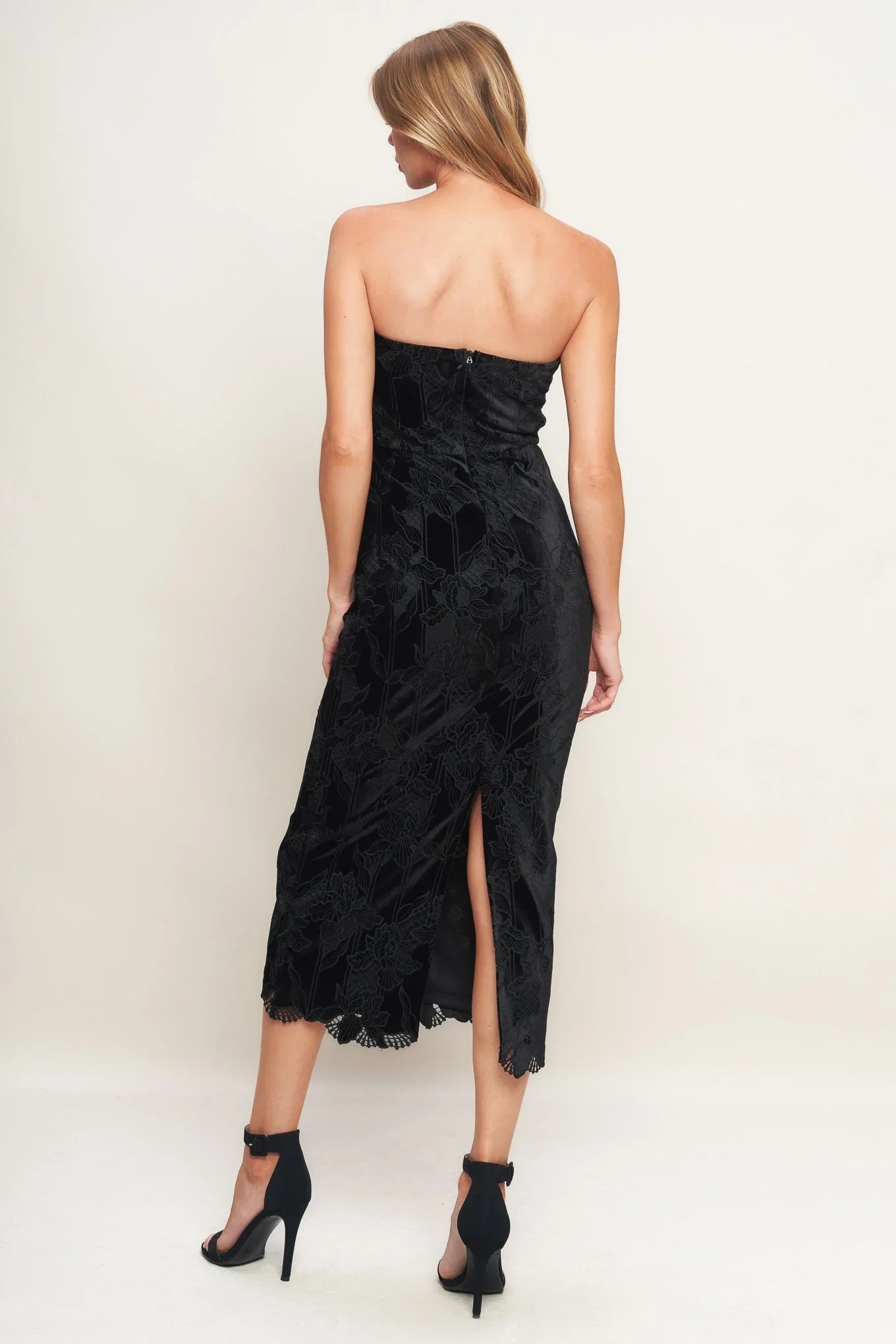 TEMPTATION BLACK VELVET LACE MIDI DRESS FINAL SALE