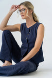 Vivienne Pinstripe Sleeveless Vest in Navy