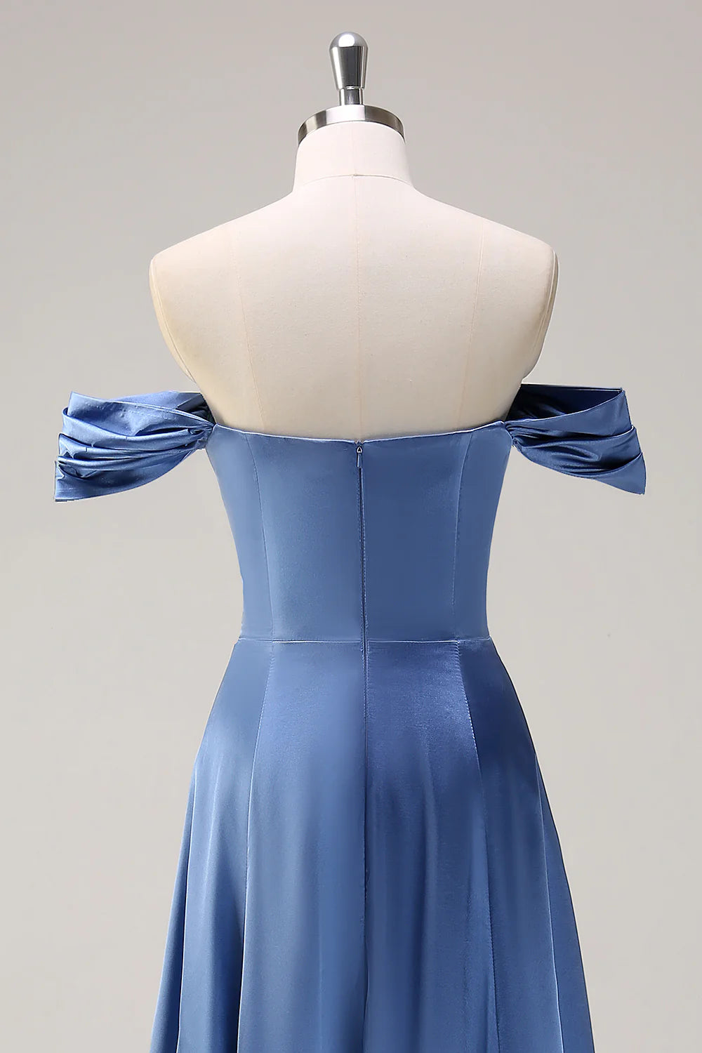 Dusty Blue A Line Off The Shoulder Ruched Long Bridesmaid Dress