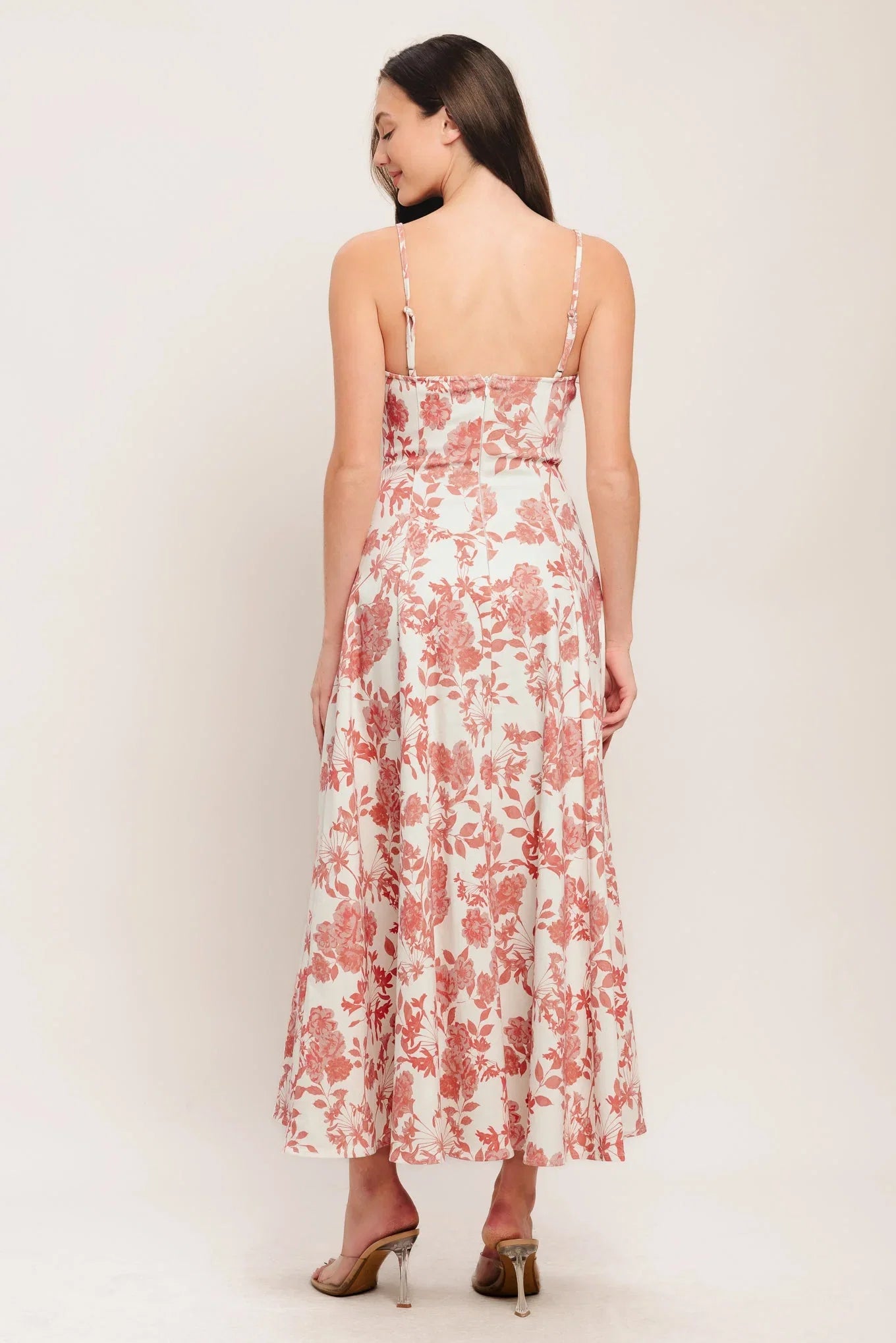 FLORAL HAZE CORAL MIDI DRESS