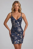 Navy Bodycon Sequin Embroidered Short Homecoming Dress