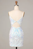 Sheath Spaghetti Straps White Sequins Short Homecoming Dress