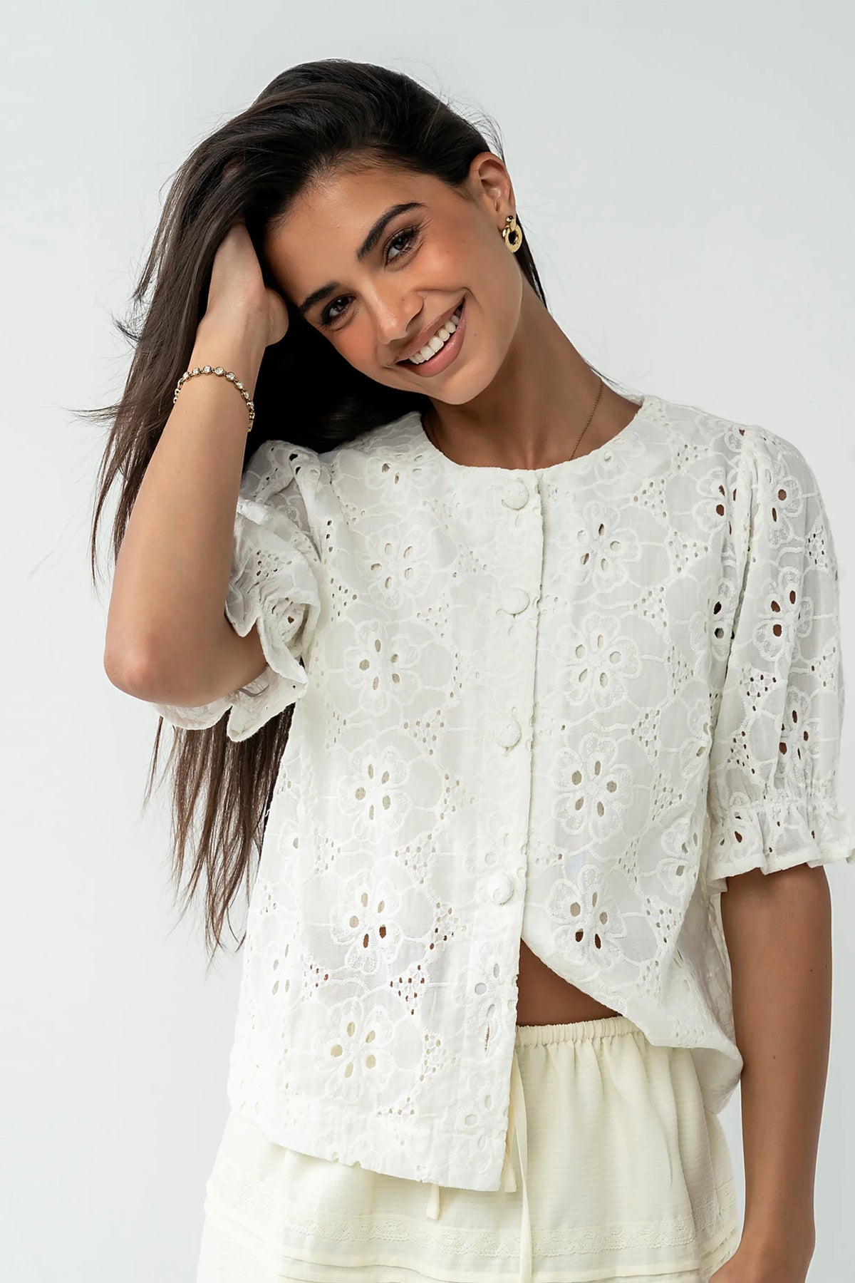 Cassidy Embroidered Button Up in Ivory