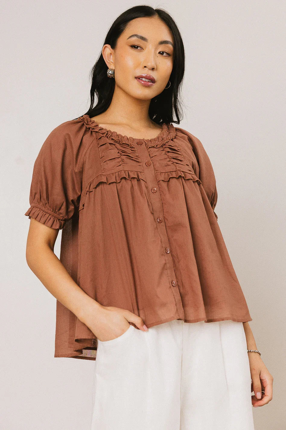 Ryder Ruffle Blouse in Marsala
